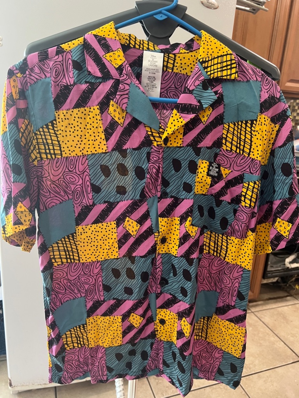 Sally NBC Men's Short Sleeve Patchwork Print Shirt - Teal, Yellow & Purple